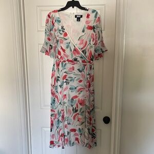 DKNY Floral Midi Dress - White, Red and Green
